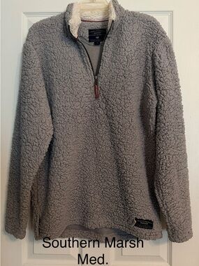 Southern Marsh Light Gray Sherpa 1/4 zip Pullover with Cream Collar